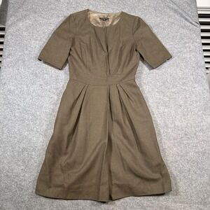Machka Dress Womens 36 Khaki Wool Cashmere Pleated Knee Length Fit Flare